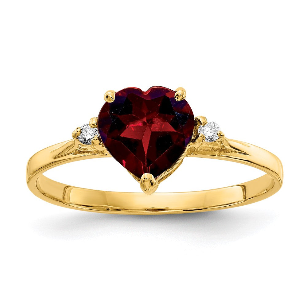 14k 7mm Heart Garnet AAA Diamond ring