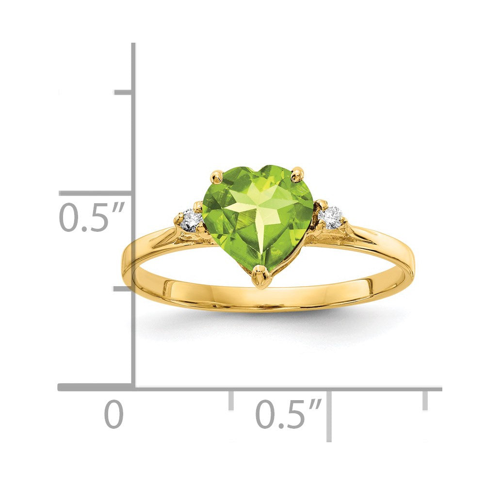 14k 7mm Heart Peridot AAA Diamond ring
