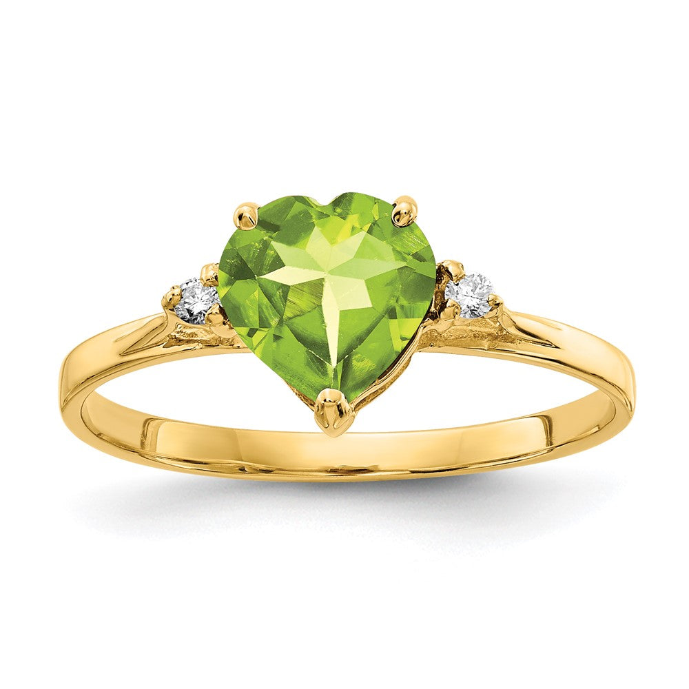 14k 7mm Heart Peridot AAA Diamond ring