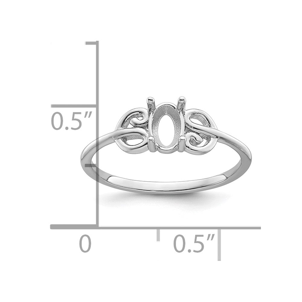 14k White Gold Polished 6x4 Oval Gemstone Ring Mounting