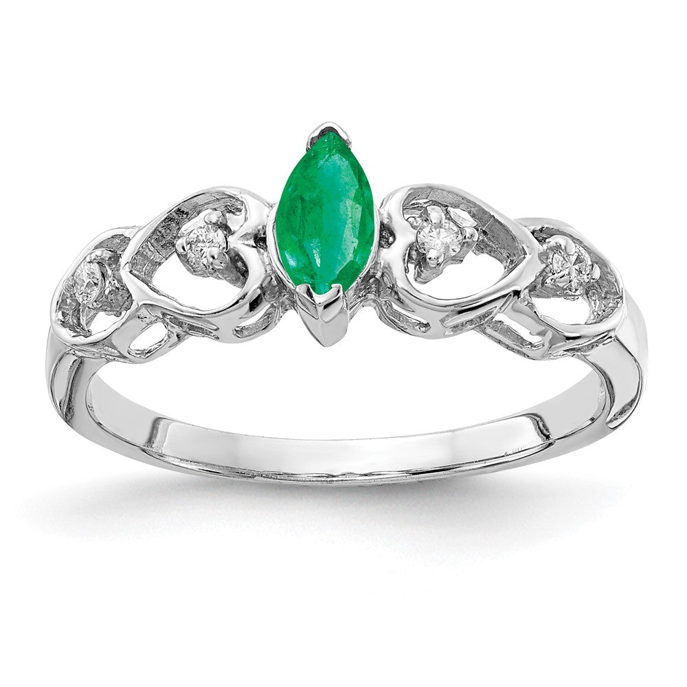 14k White Gold 6x3mm Marquise Emerald AA Diamond ring