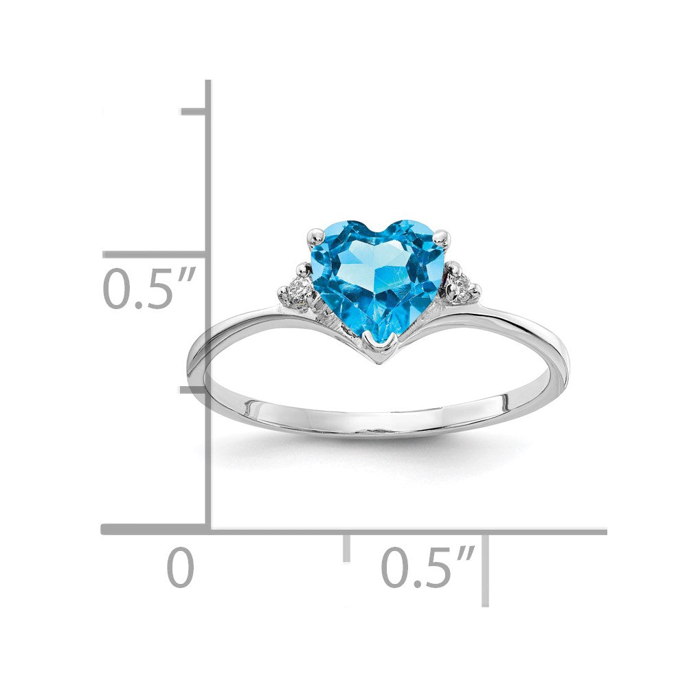 14k White Gold 6mm Heart Blue Topaz AA Diamond ring