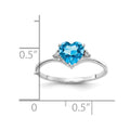 14k White Gold 6mm Heart Blue Topaz A Diamond ring