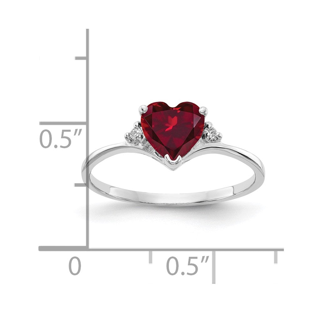 14k White Gold 6mm Heart Created Ruby AA Diamond ring