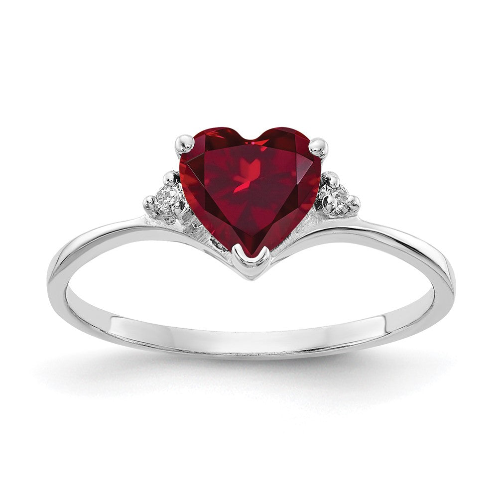 14k White Gold 6mm Heart Created Ruby VS Diamond ring
