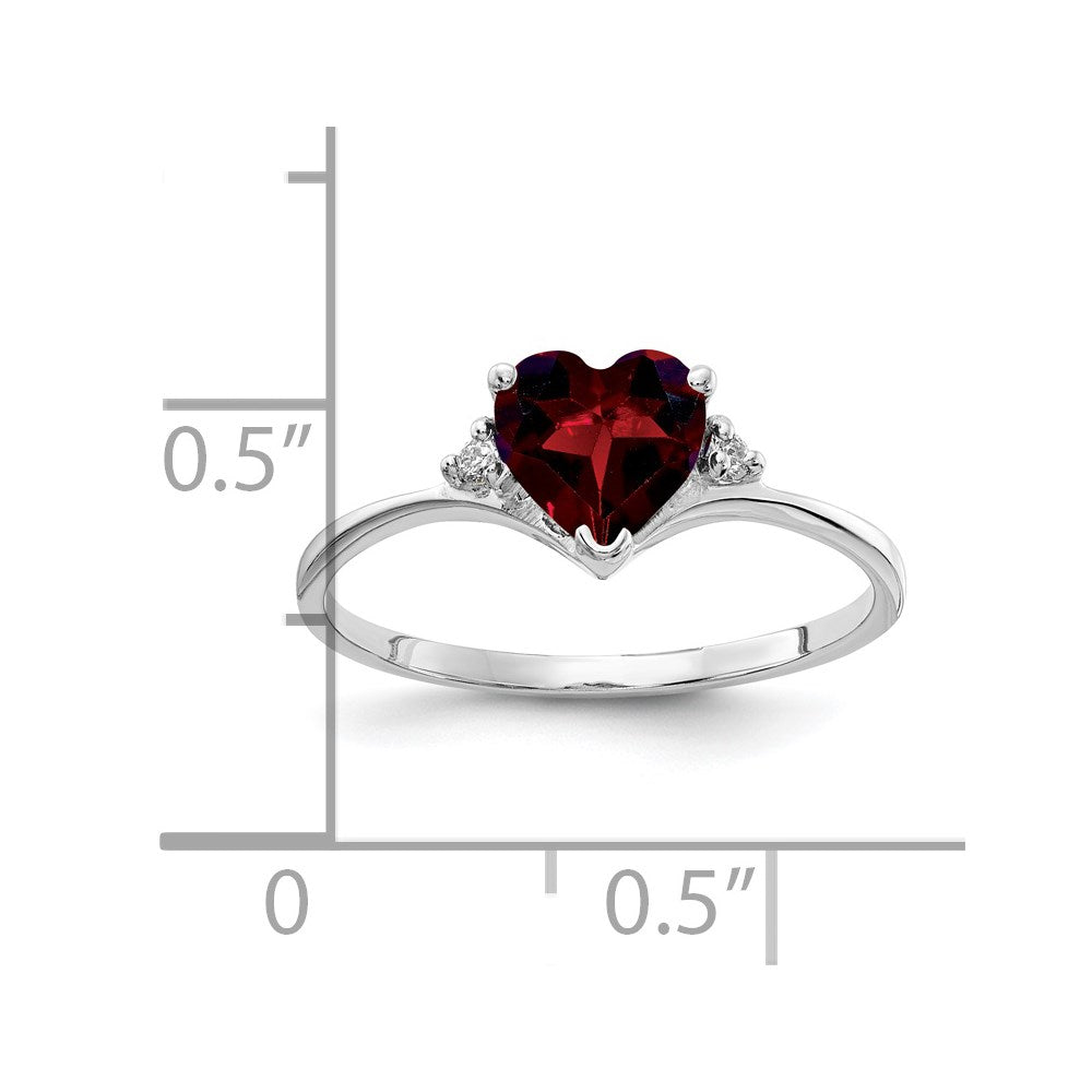 14k White Gold 6mm Heart Garnet AAA Diamond ring