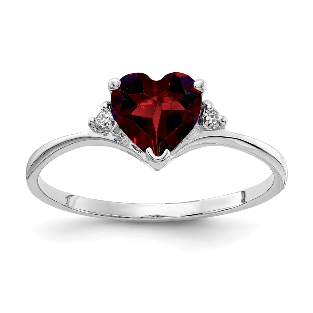 14k White Gold 6mm Heart Garnet VS Diamond ring