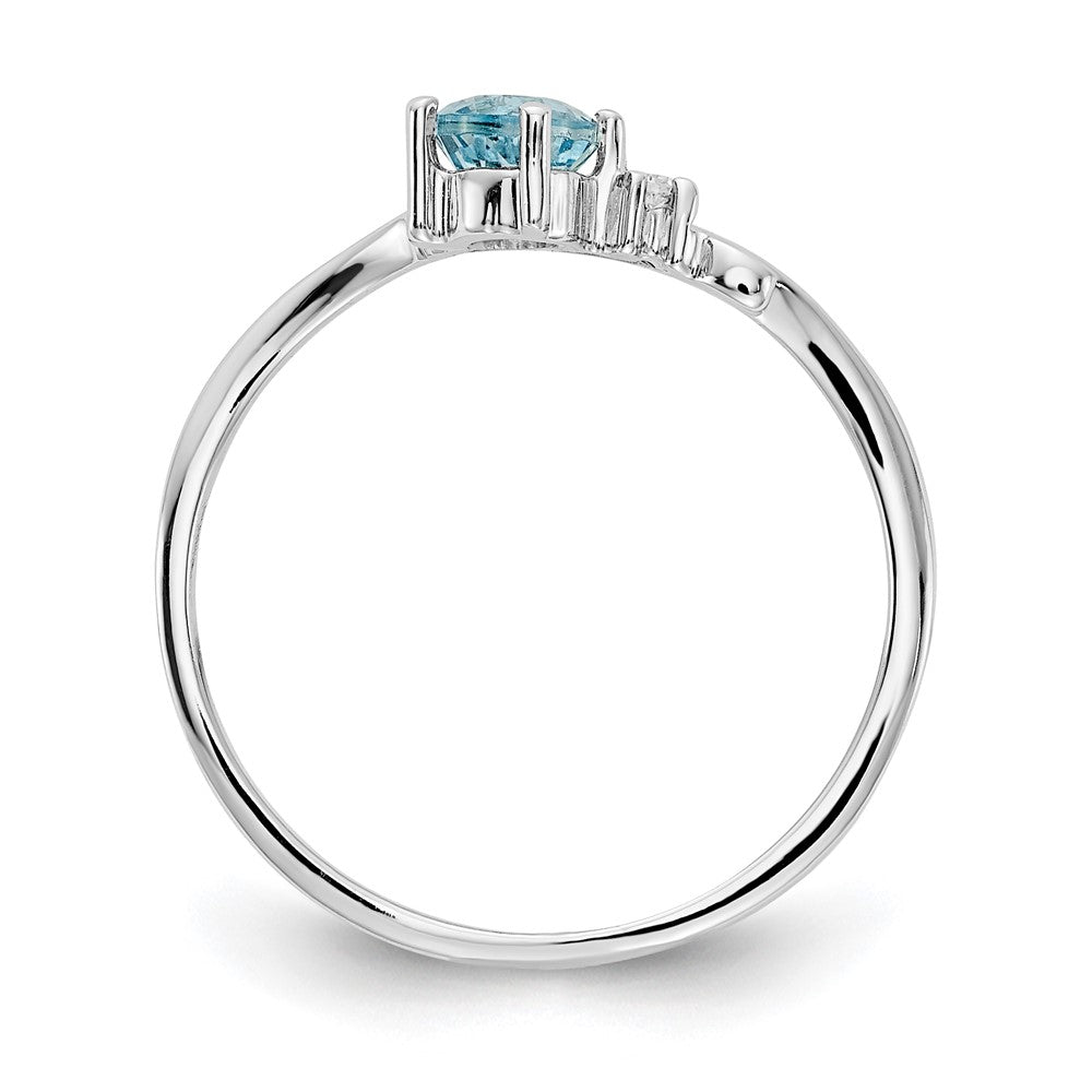 14k White Gold 4mm Blue Topaz A Diamond ring
