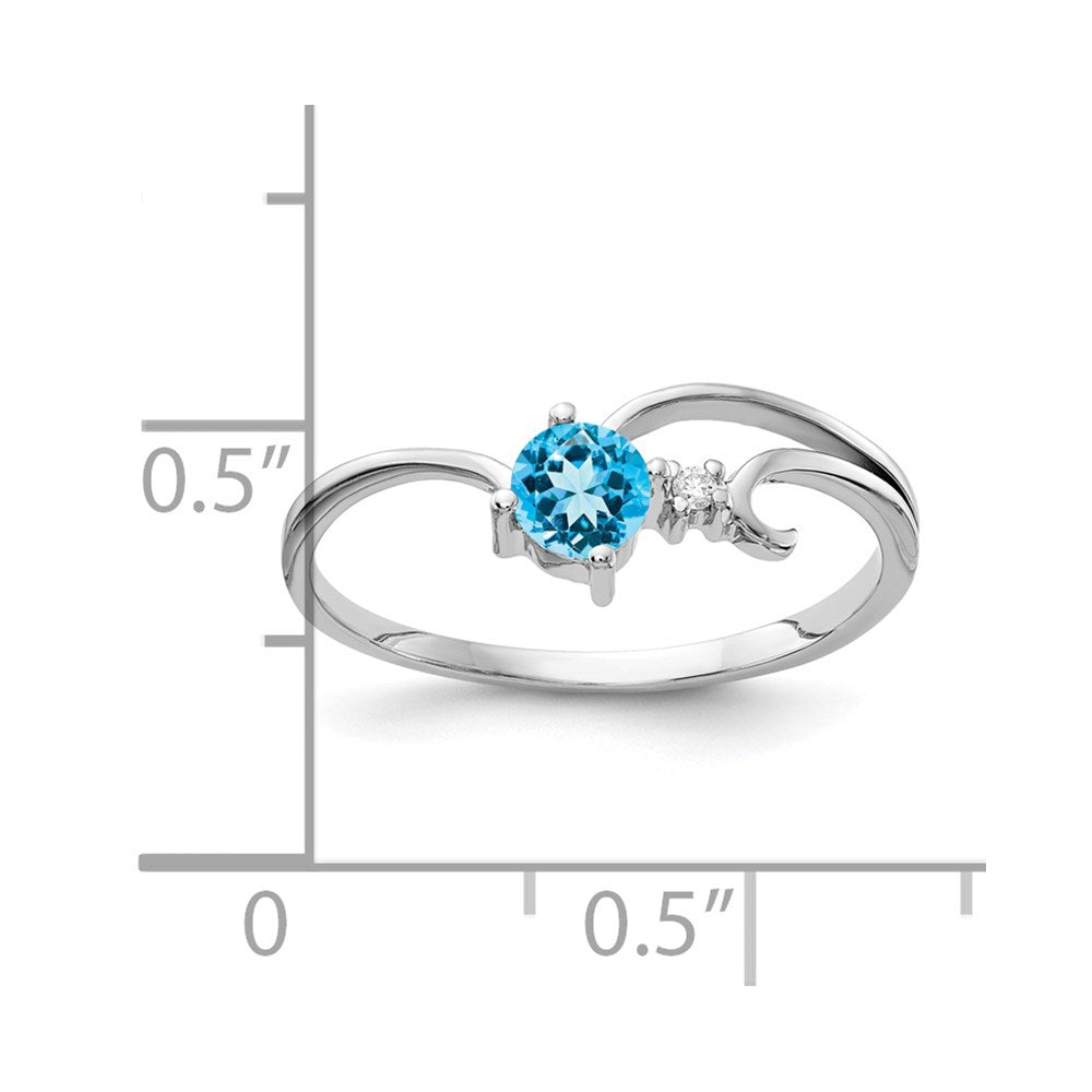 14k White Gold 4mm Blue Topaz A Diamond ring