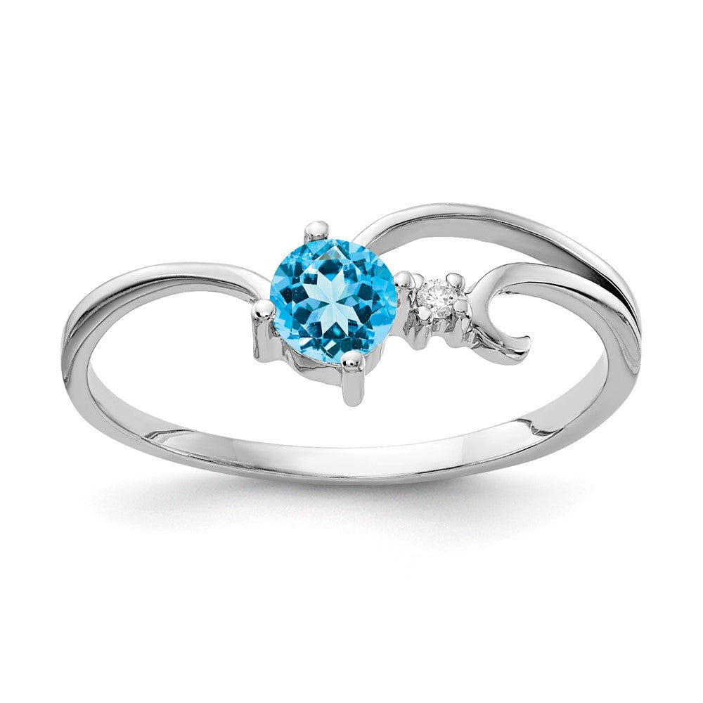 14k White Gold 4mm Blue Topaz A Diamond ring
