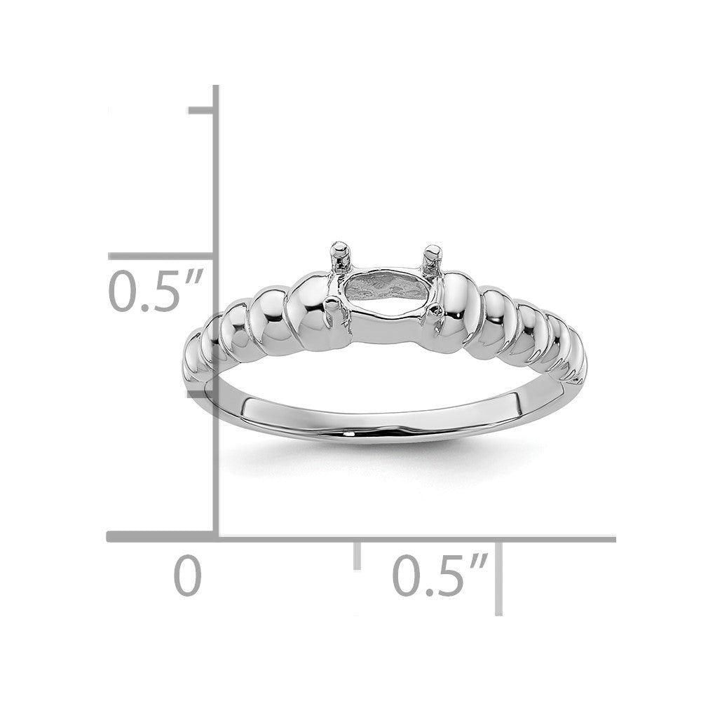 14k White Gold Polished 5x3 Oval Gemstone Ring Mounting