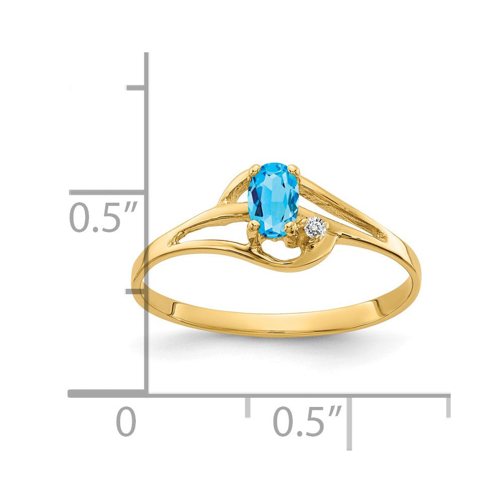 14k 5x3mm Oval Blue Topaz AAA Diamond ring