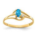 14k 5x3mm Oval Blue Topaz AA Diamond ring