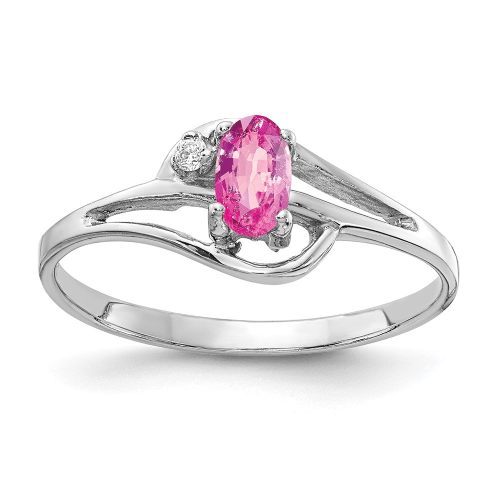 14k White Gold 5x3mm Oval Pink Sapphire AA Diamond ring