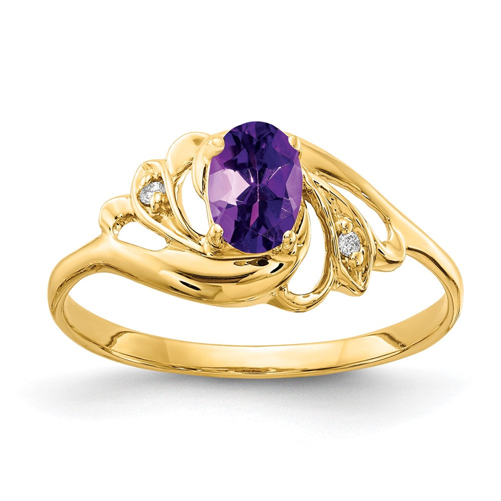14k 6x4mm Oval Amethyst A Diamond ring