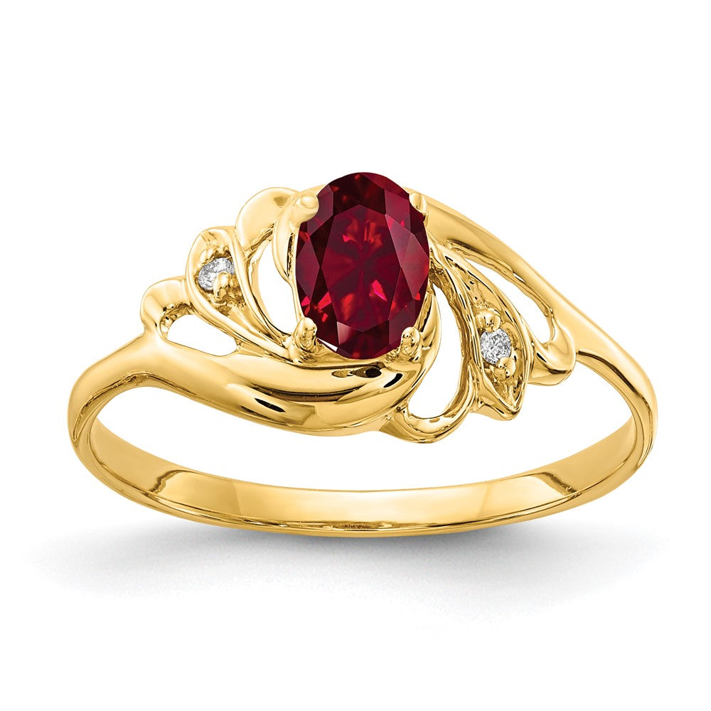 14k 6x4mm Oval Created Ruby VS Diamond ring