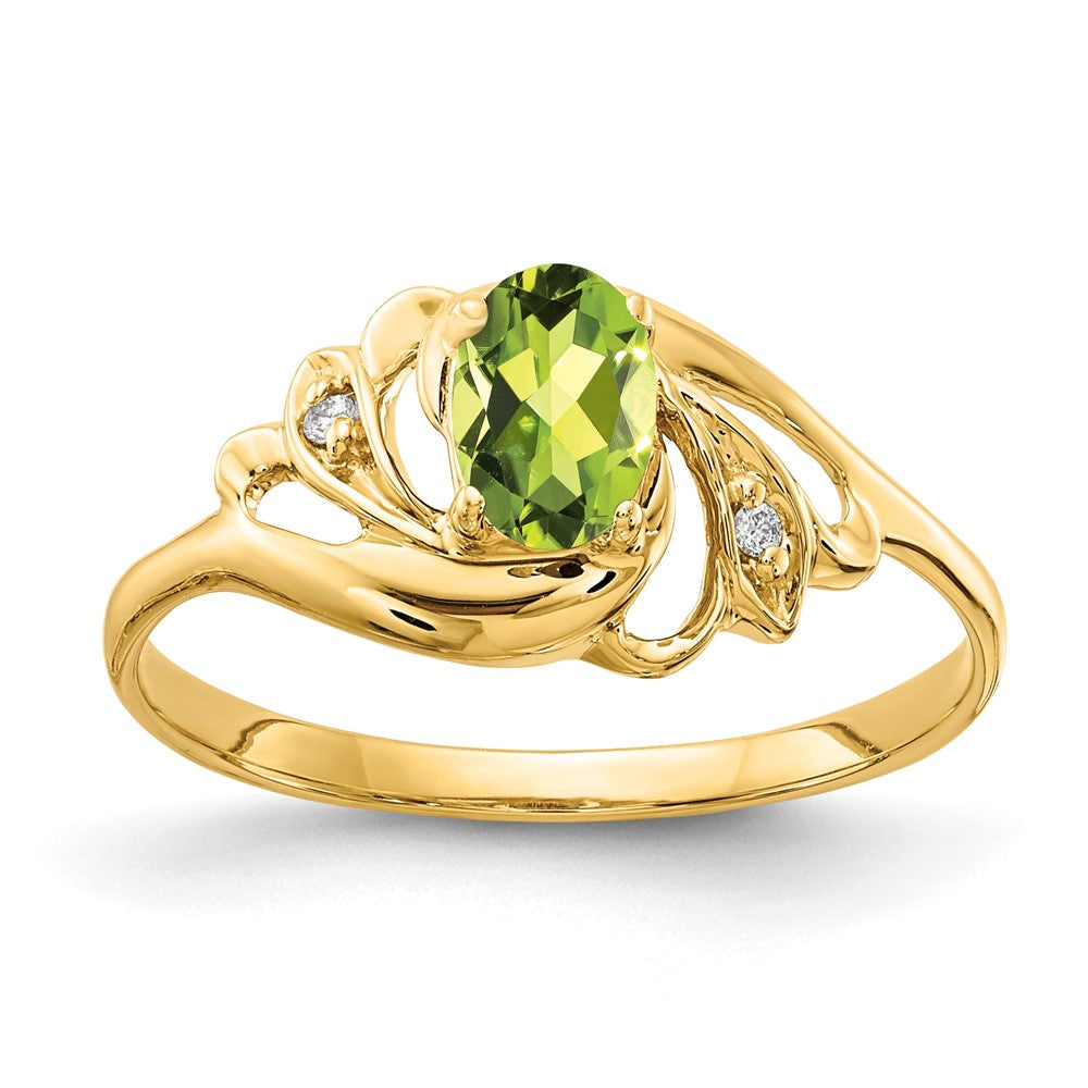 14k 6x4mm Oval Peridot A Diamond ring
