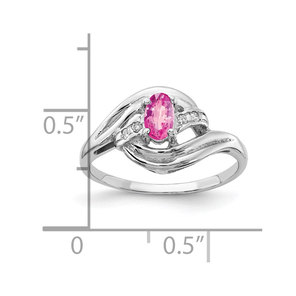 14k White Gold 5x3mm Oval Pink Sapphire VS Diamond ring