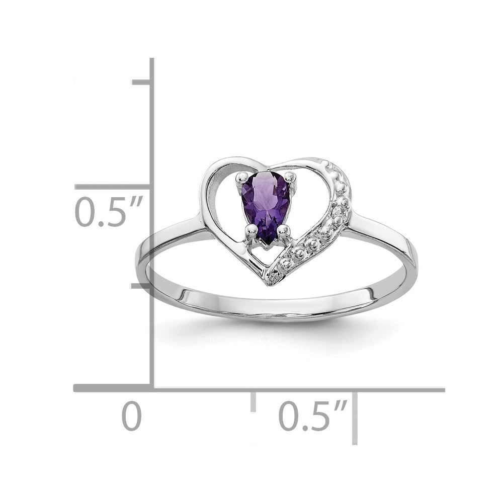 14k White Gold Polished .01ct. Diamond & 5x3 Pear Gemstone Heart Ring Mount