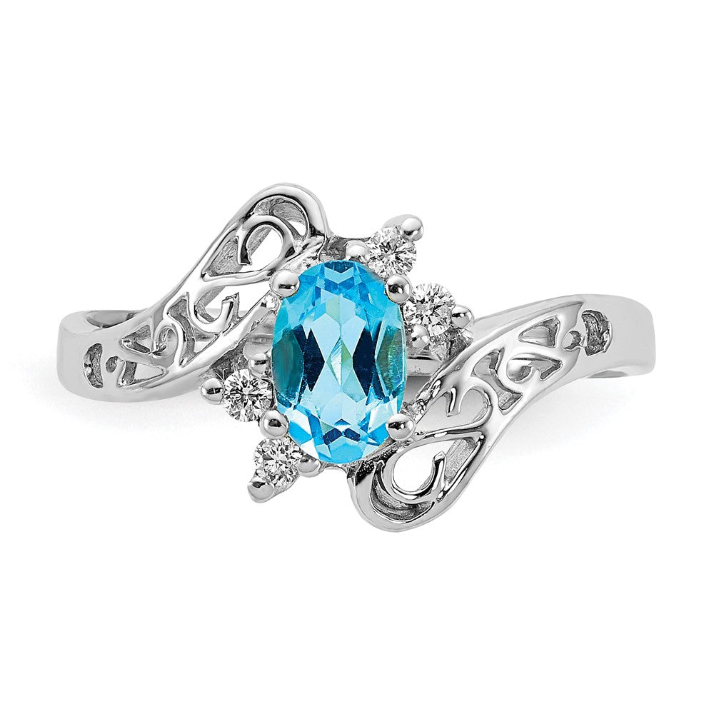 14k White Gold Polished .06ct. Diamond & 6x4 Oval Gemstone Filigree Ring Mo