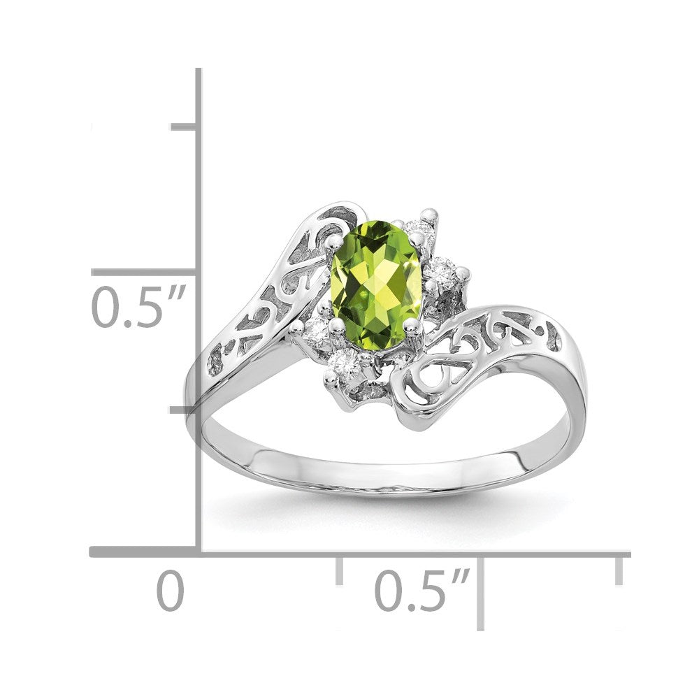 14k White Gold 6x4mm Oval Peridot A Diamond ring