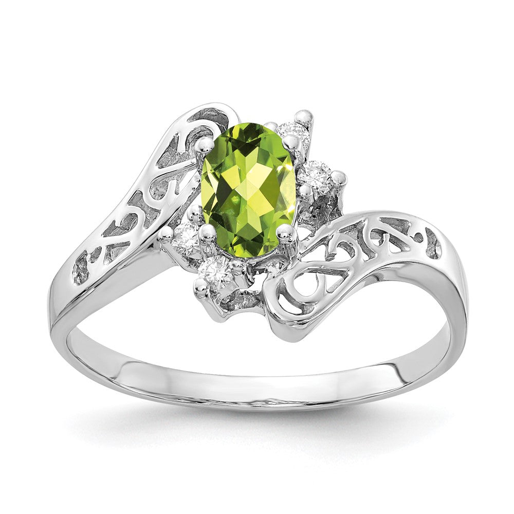 14k White Gold 6x4mm Oval Peridot AAA Diamond ring