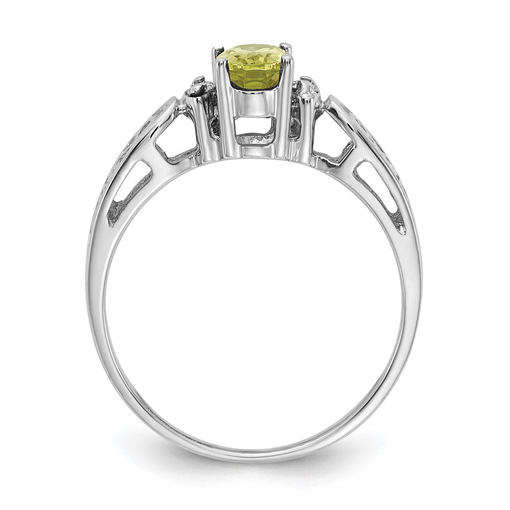 14k White Gold 6x4mm Oval Peridot AA Diamond ring