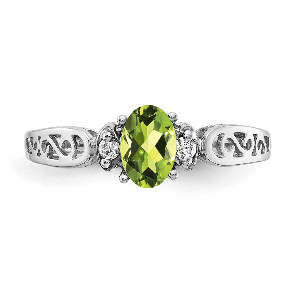 14k White Gold 6x4mm Oval Peridot AA Diamond ring