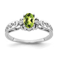 14k White Gold 6x4mm Oval Peridot AAA Diamond ring