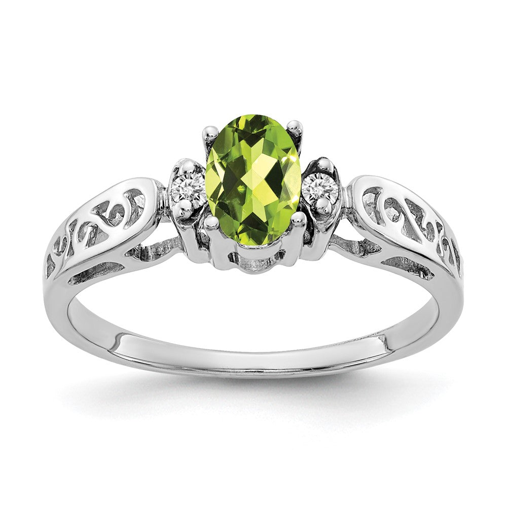 14k White Gold 6x4mm Oval Peridot VS Diamond ring