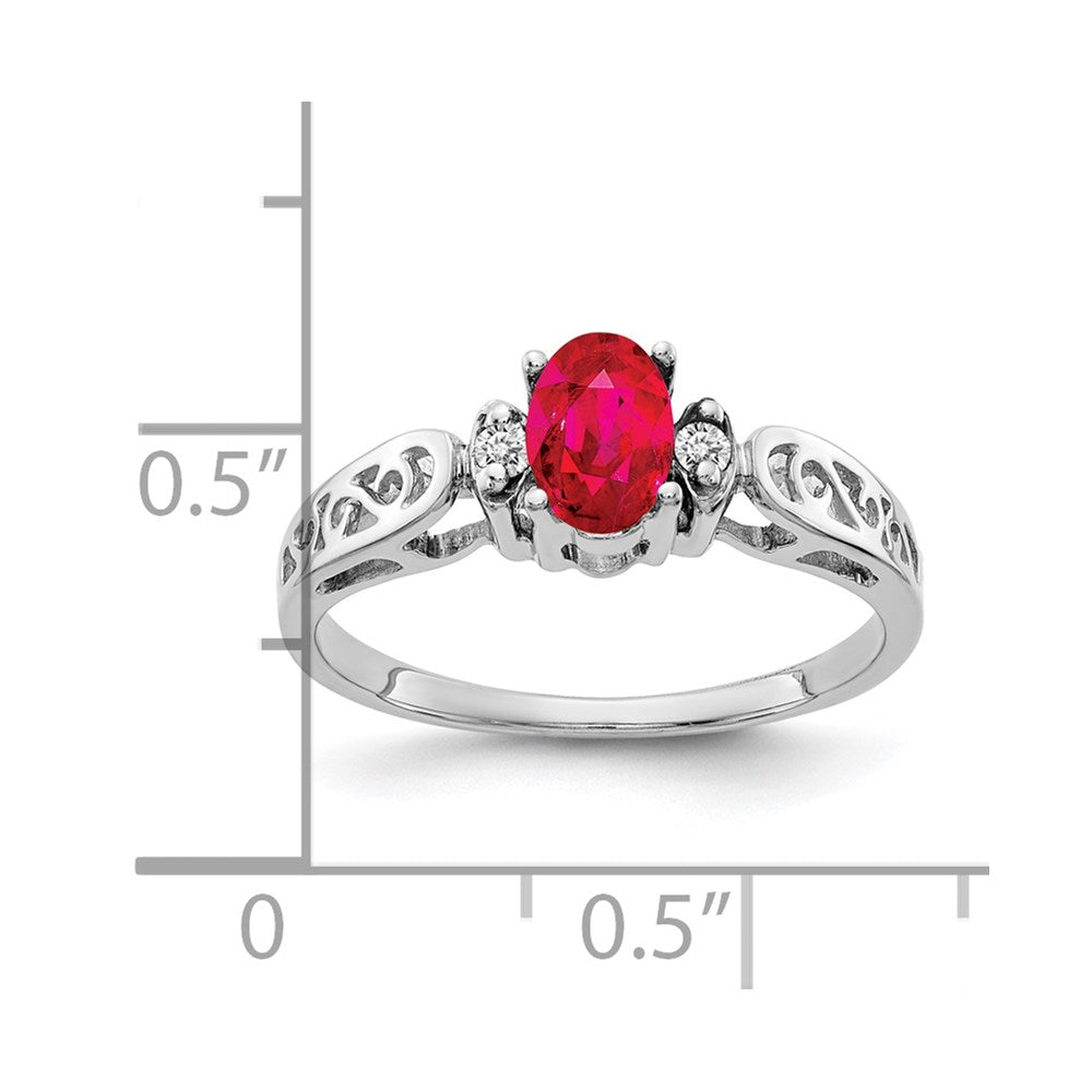 14k White Gold 6x4mm Oval Ruby AA Diamond ring