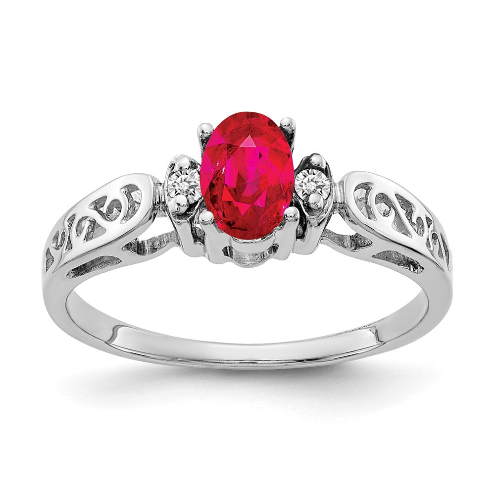 14k White Gold 6x4mm Oval Ruby AA Diamond ring