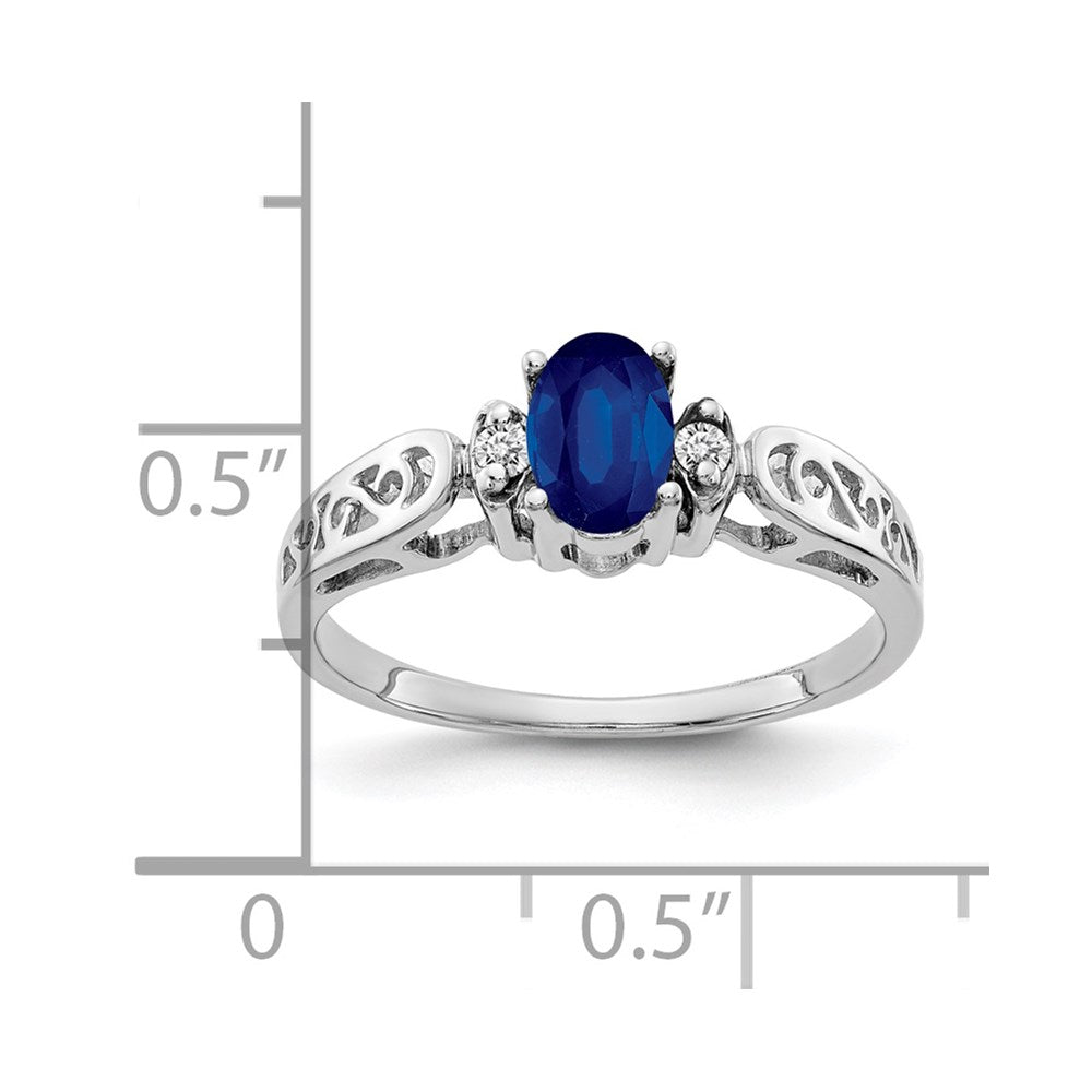 14k White Gold 6x4mm Oval Sapphire AAA Diamond ring