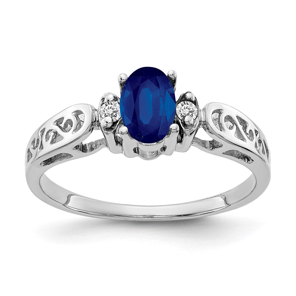 14k White Gold 6x4mm Oval Sapphire AAA Diamond ring
