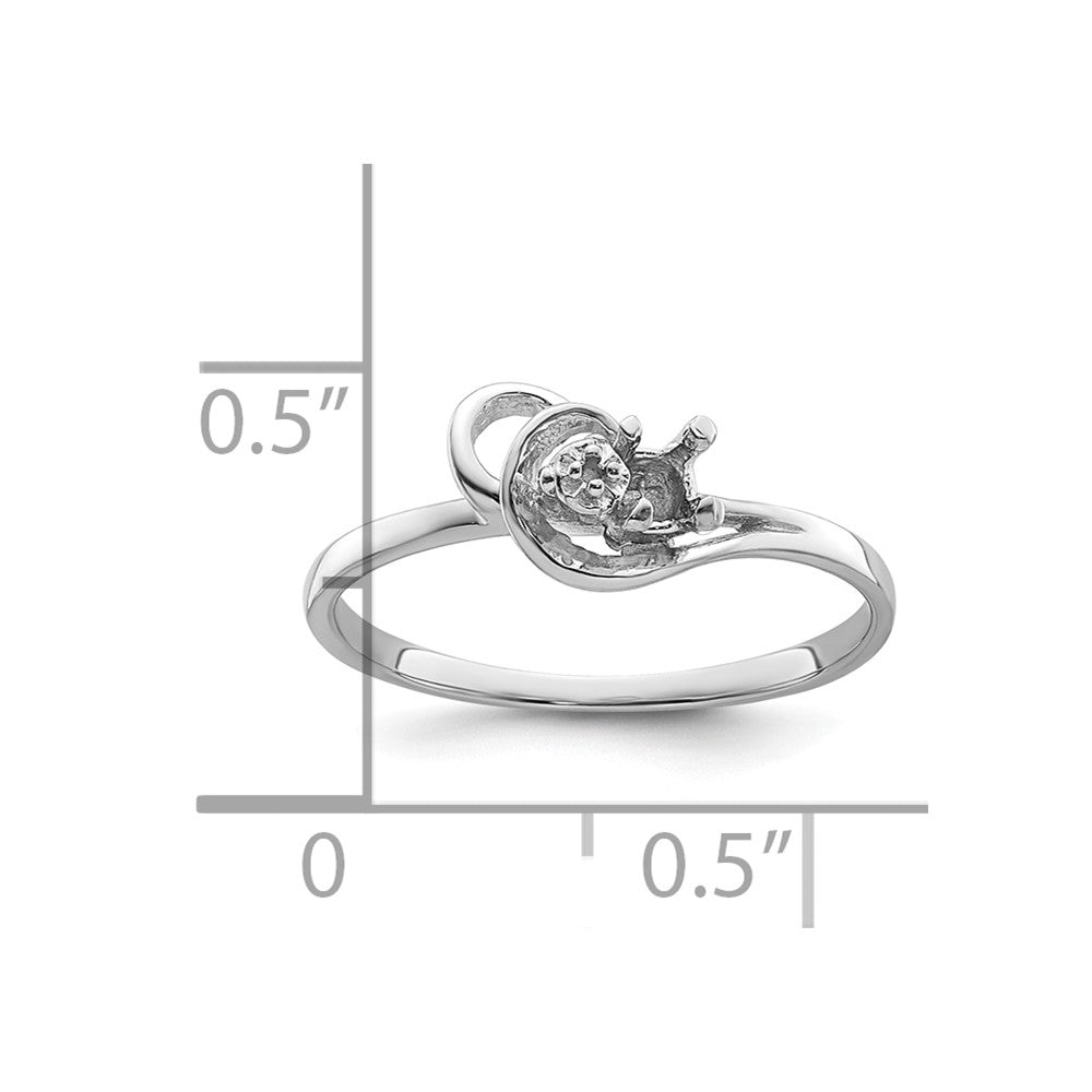 14k White Gold Polished .004ct. Diamond & 3mm Round Gemstone Ring Mounting