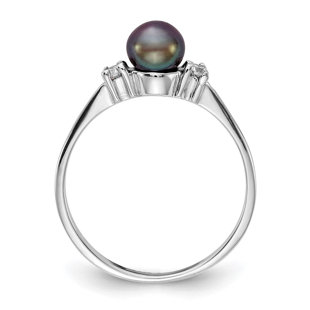 14k White Gold 5mm Black Freshwater Cultured Pearl AAA Diamond ring