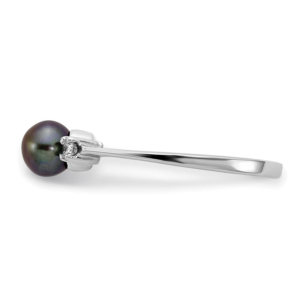 14k White Gold 5mm Black FW Cultured Pearl AA Diamond Ring