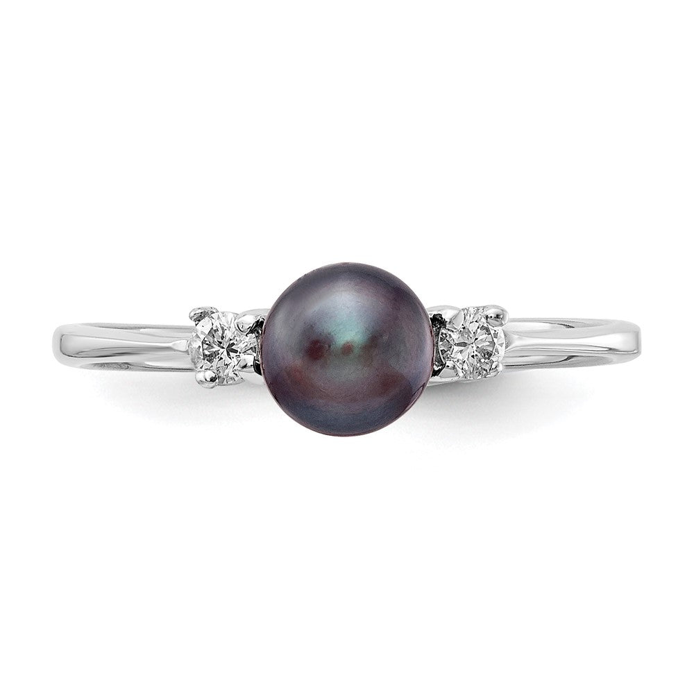 14k White Gold 5mm Black Freshwater Cultured Pearl AAA Diamond ring
