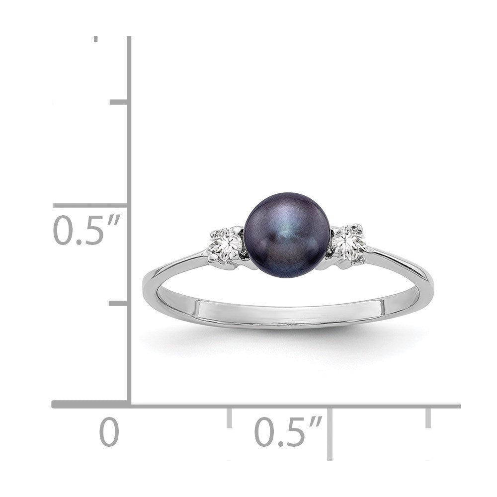 14k White Gold 5mm Black Freshwater Cultured Pearl AAA Diamond ring