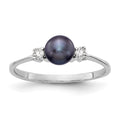 14k White Gold 5mm Black FW Cultured Pearl AA Diamond Ring