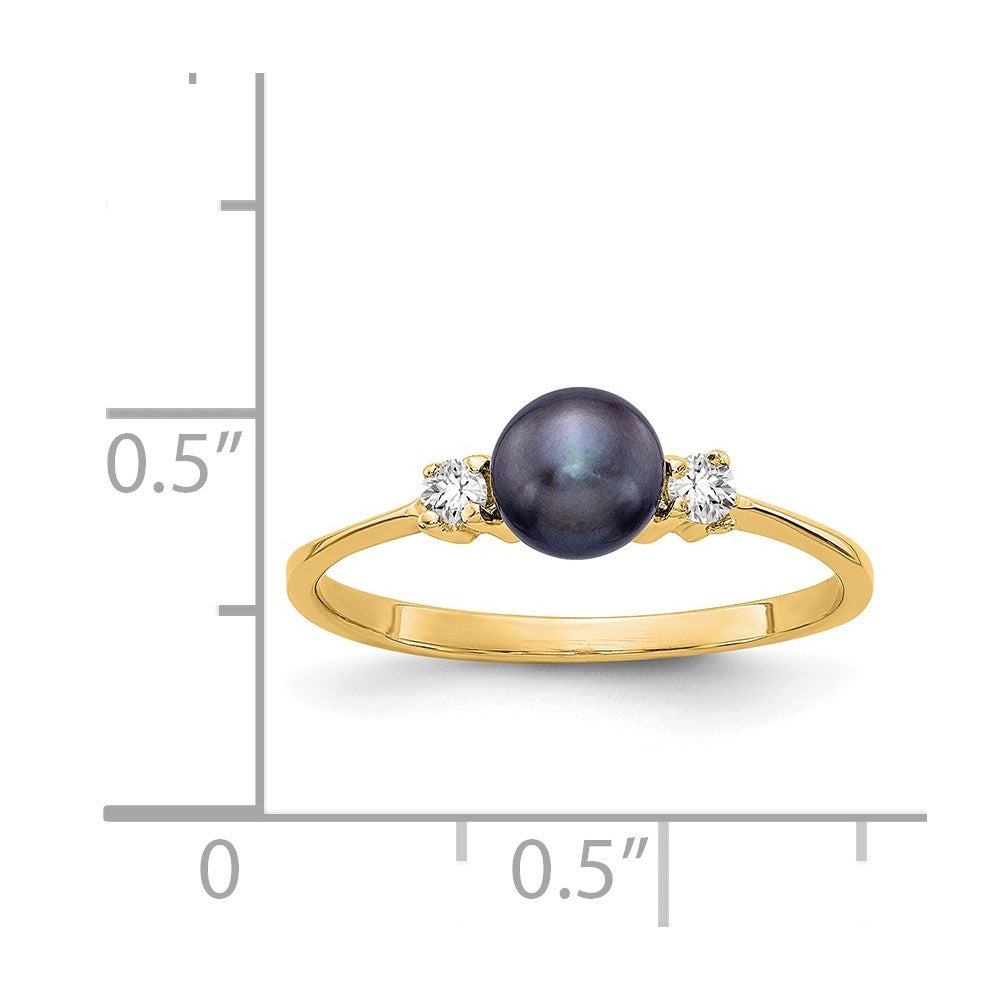 14k 5mm Black FW Cultured Pearl VS Diamond ring