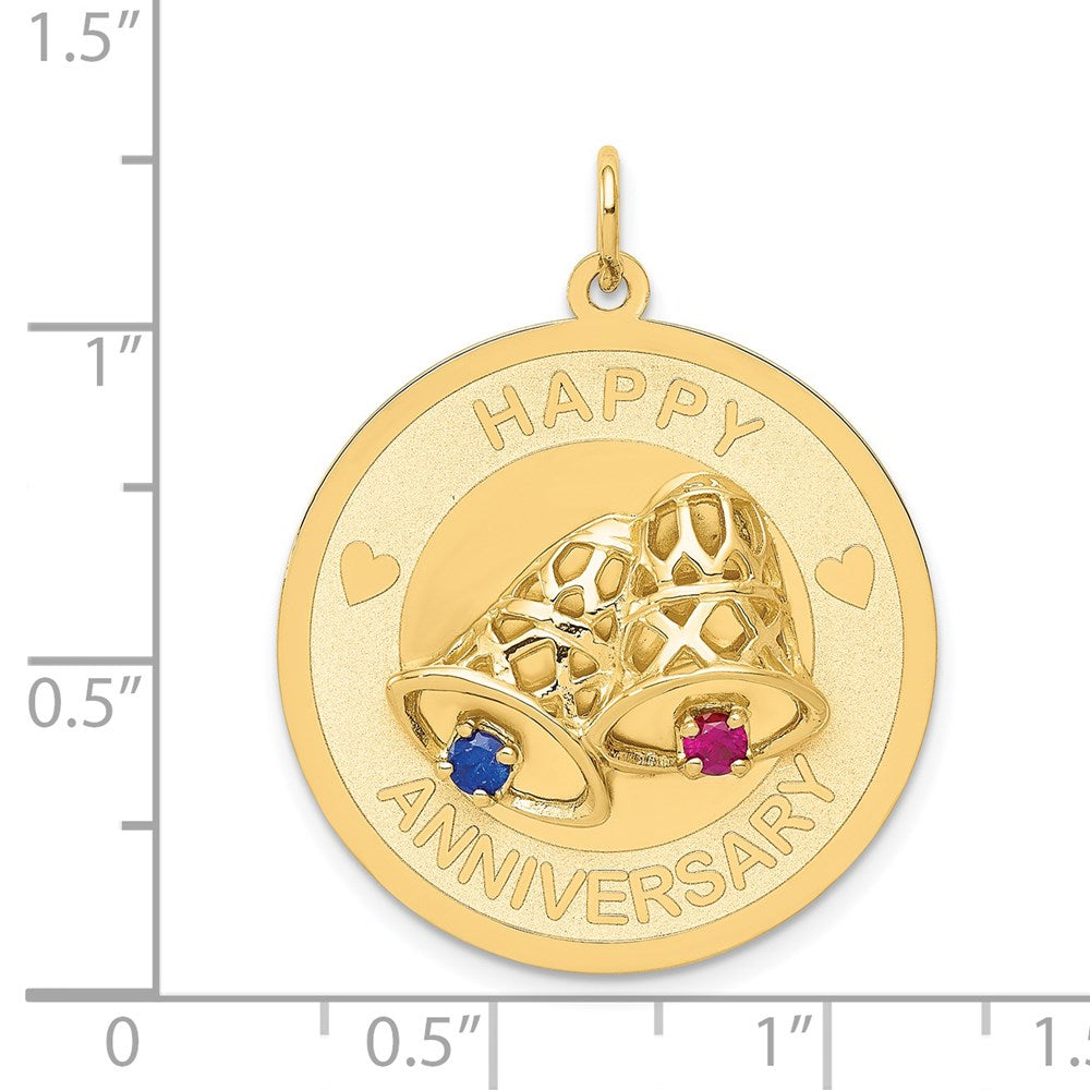 14K HAPPY ANNIVERSARY Blue and Red CZ w/ Bells Charm