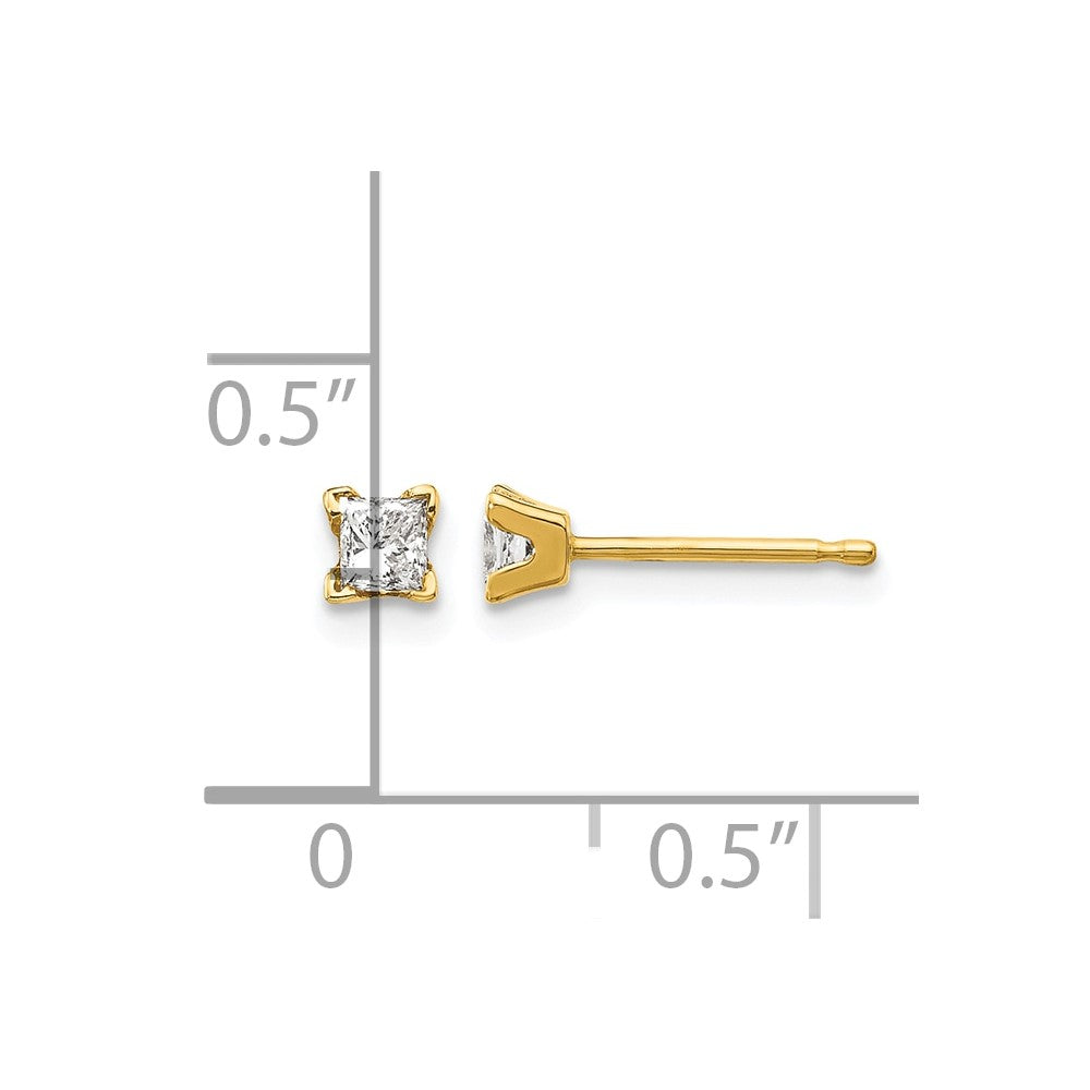14k 3mm Princess-cut Stud Earring Mountings