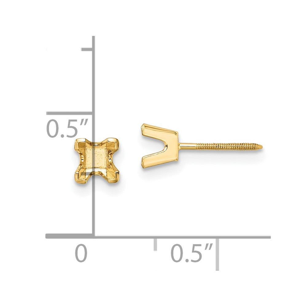 14k 3.75mm Princess-cut Stud Earring Mountings