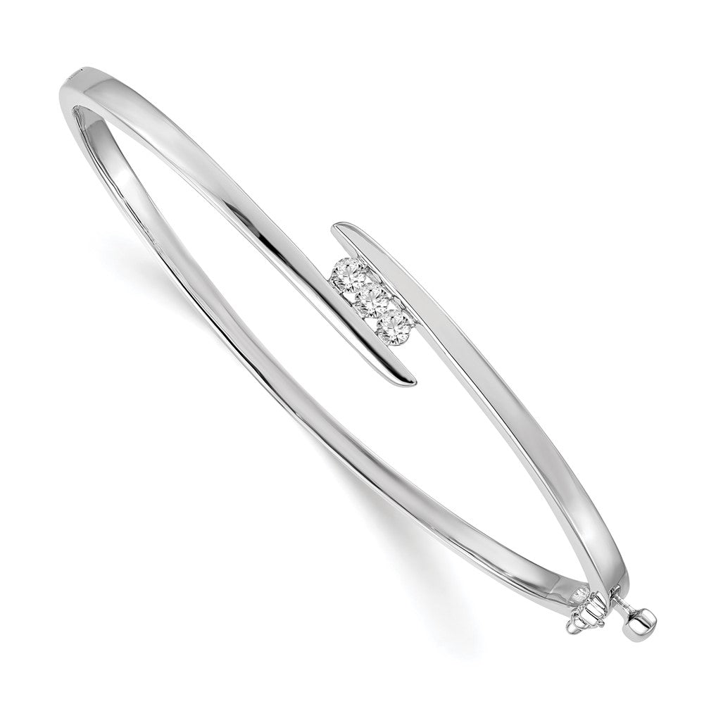 14k White Gold AAA Diamond Hinged Bangle