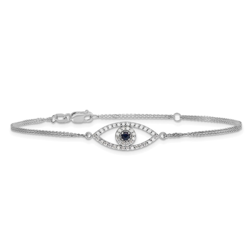 14k White Gold 2 Strand Sapphire/A Diamond Evil Eye w/1in Ext. Bracelet