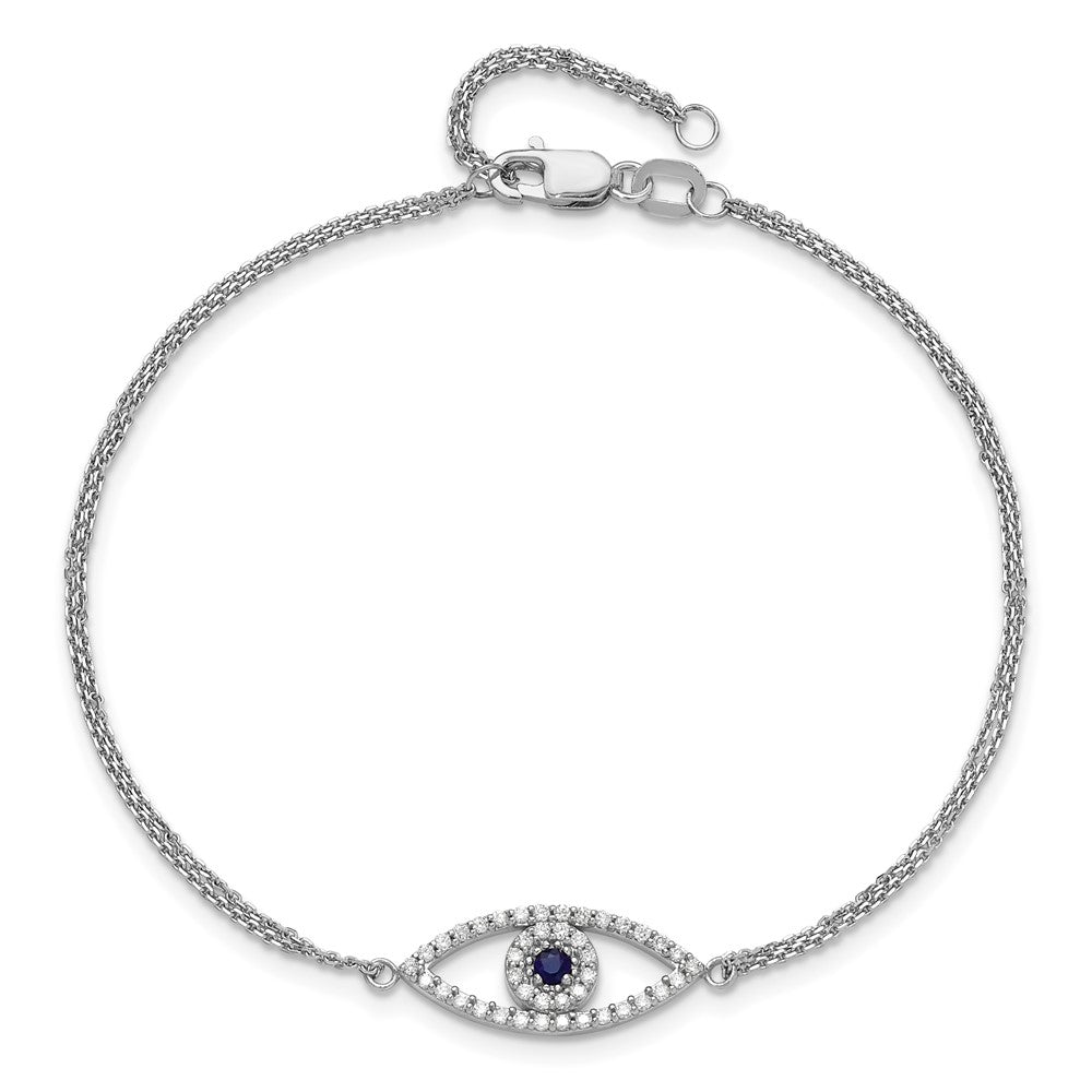 14k White Gold 2 Strand Sapphire/A Diamond Evil Eye w/1in Ext. Bracelet