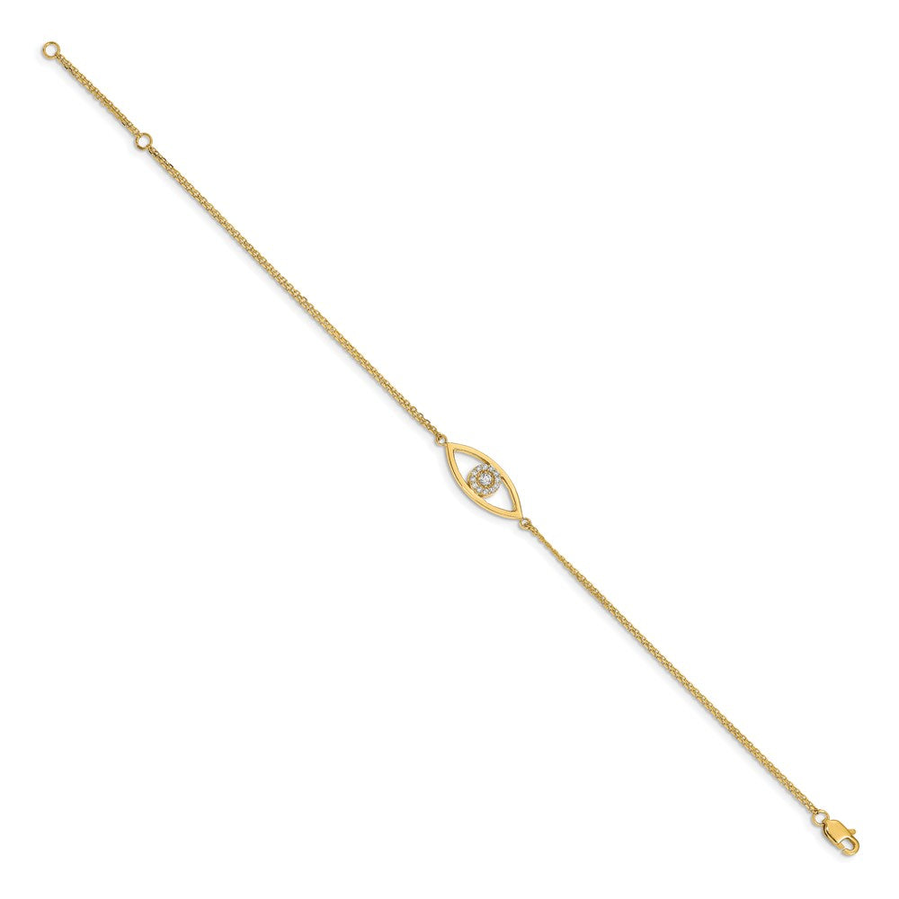 14k AAA Diamond Evil Eye 2 Strand w/1in Ext. Bracelet