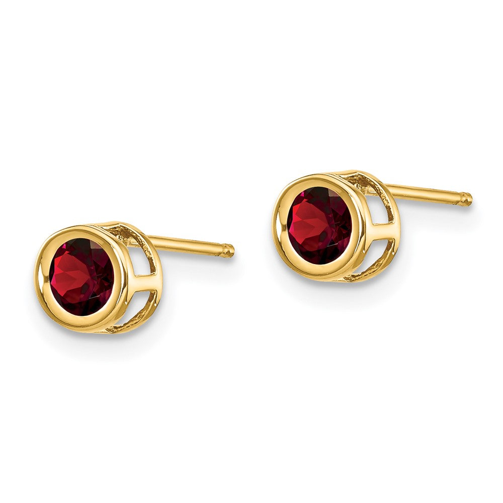 14k 4mm Bezel January/Garnet Post Earrings