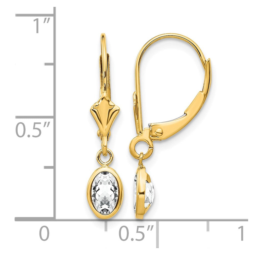 14k 6x4 Oval Bezel April/White Topaz Leverback Earrings